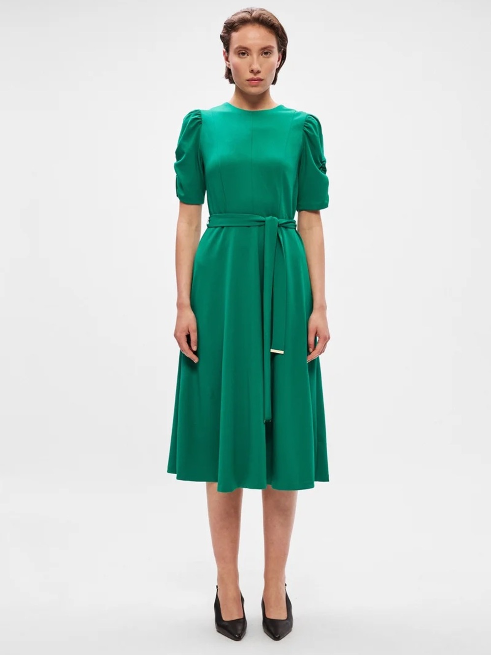 DKNY Emerald Green Midi Dress with Self-Tie Belt